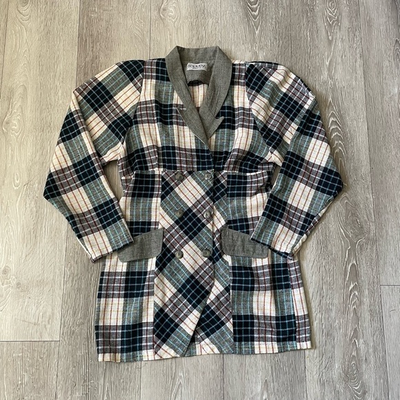80s Vintage Sorrena Tokyo 9 Blazer Suit Dress Plaid Long Sleeve Size Small - Picture 2 of 9